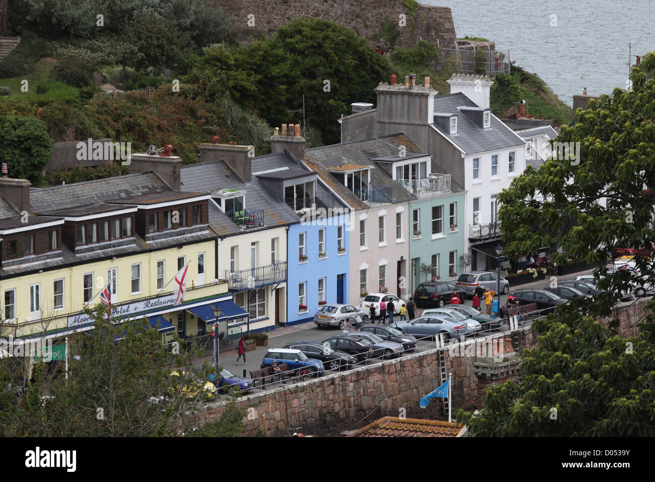 St martin, Jersey showing attractive line of sea front Victorian properties Stock Photo