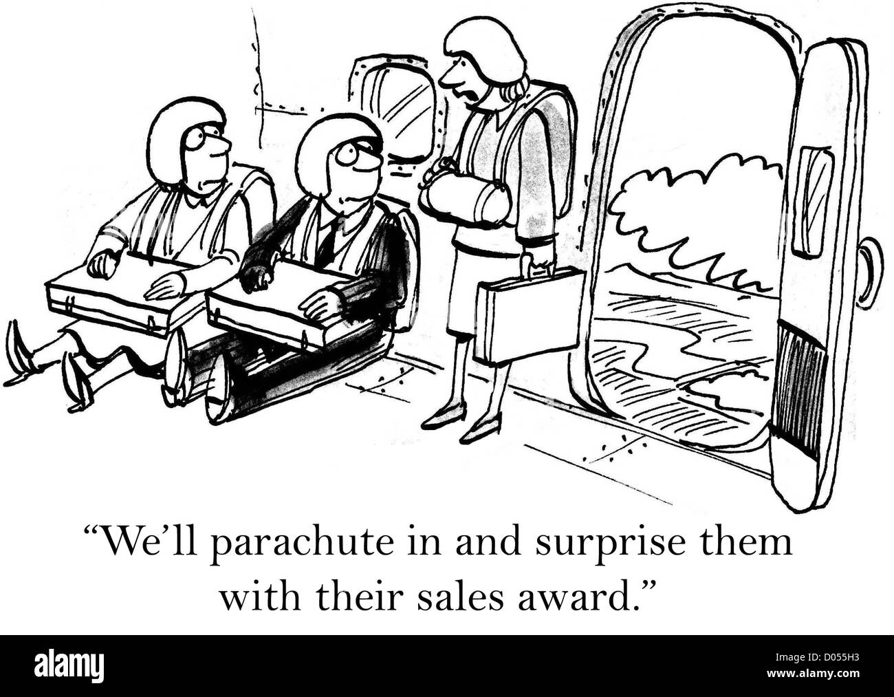 'We'll parachute in and surprise them with their sales award.' Stock Photo