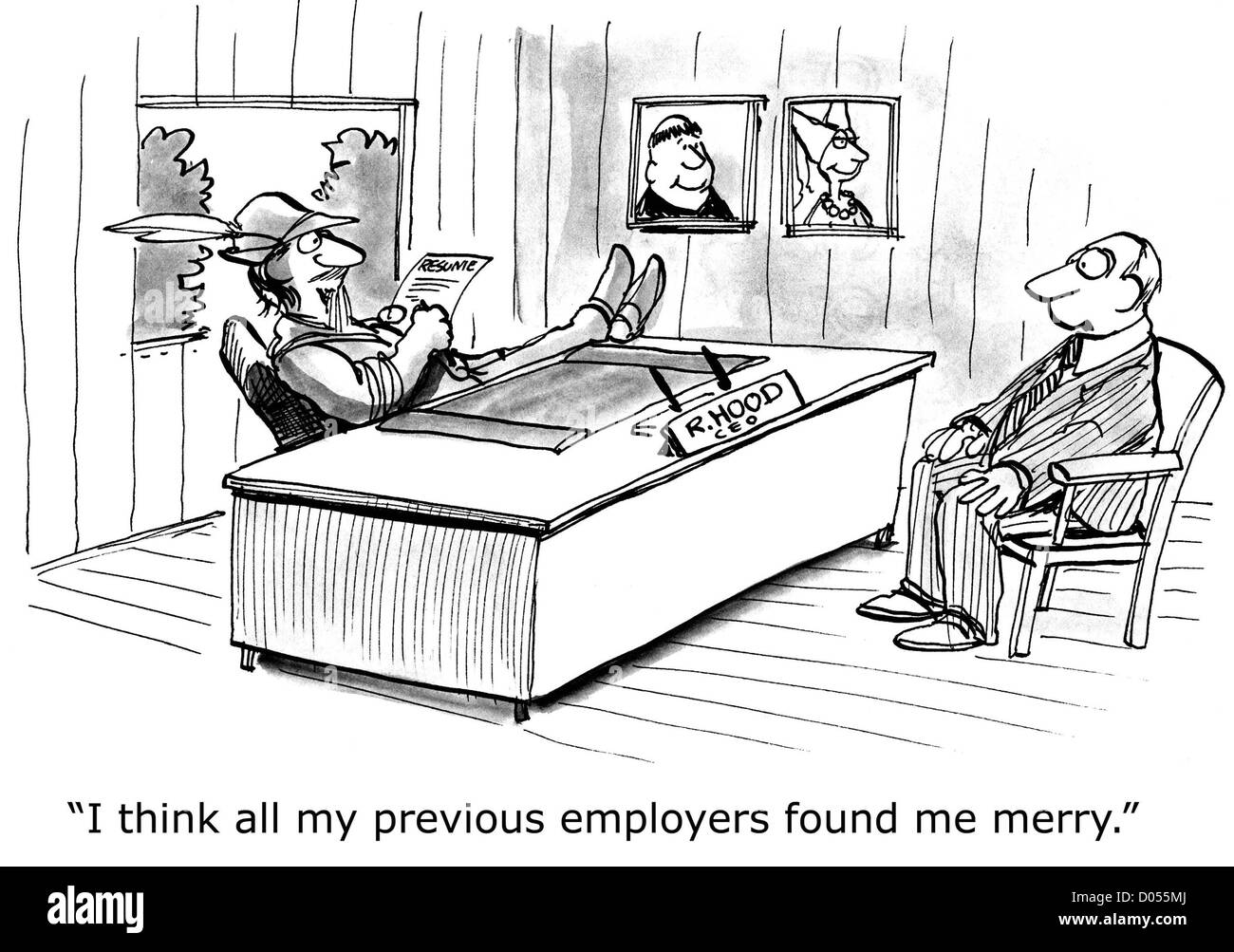 'I think all my previous employers found me merry.' Stock Photo