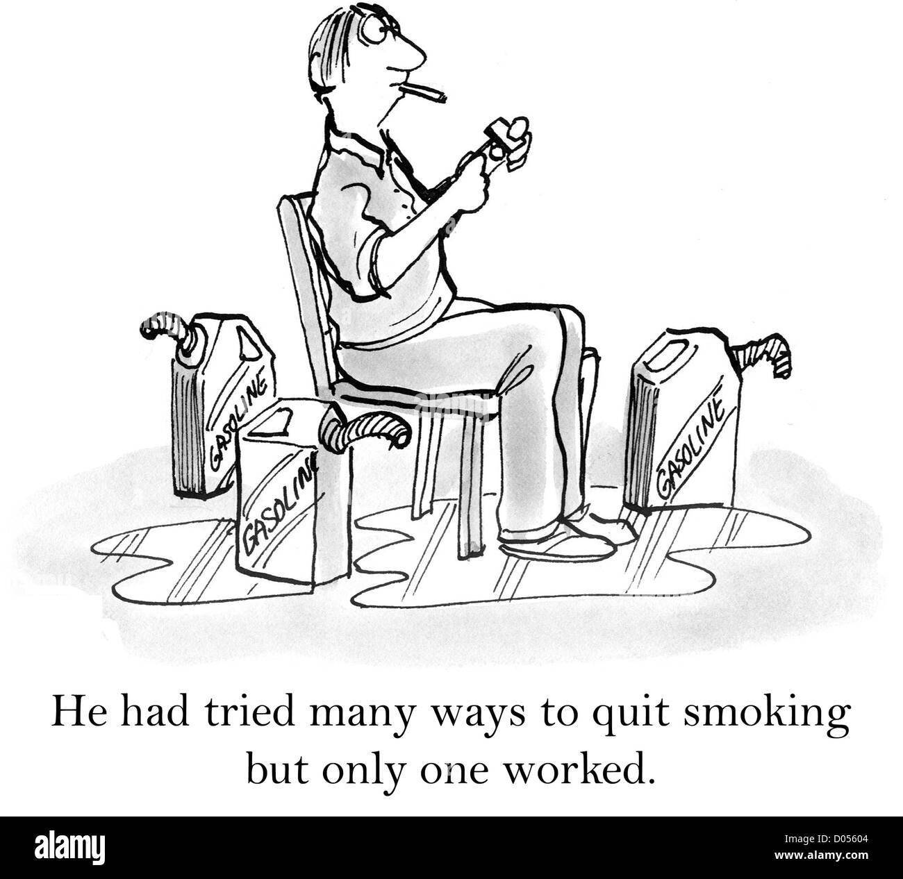 Man has tried everything to quit smoking and can't so he comes to a disastrous conclusion. Stock Photo