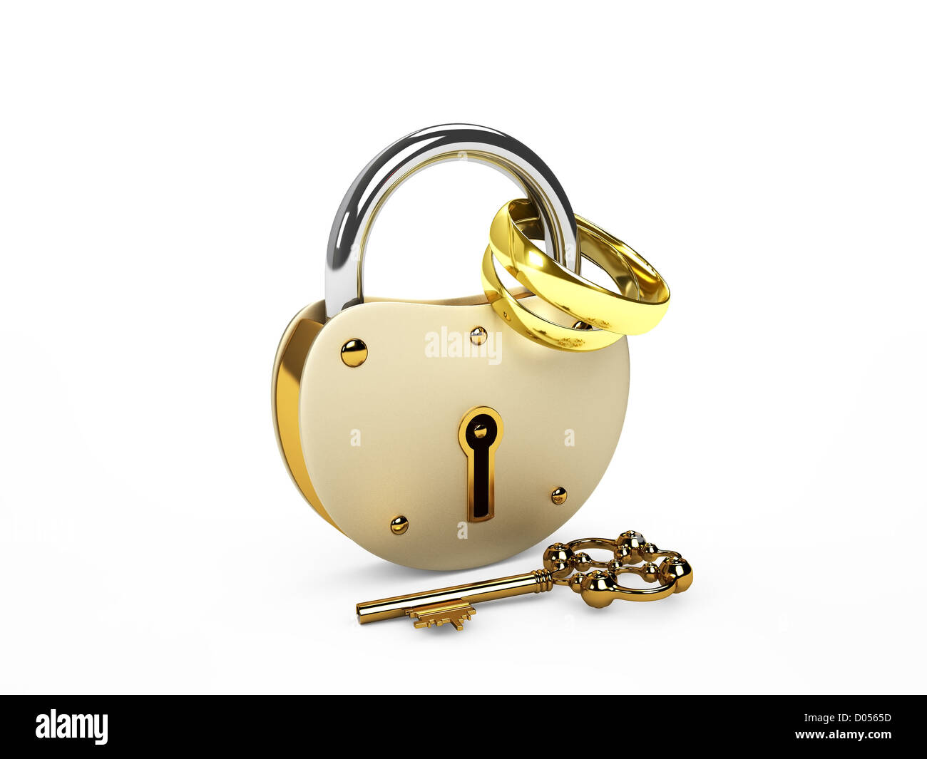 The lock and wedding rings isolated on white Stock Photo Alamy