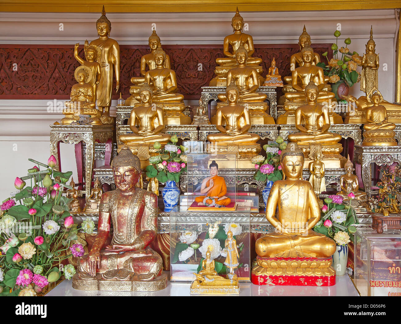 Sacred Buddha images in the traditional thai temple Stock Photo - Alamy