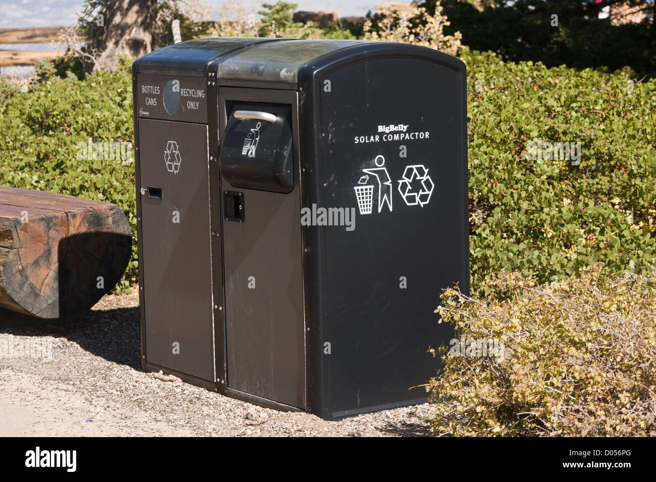 Solar-powered waste disposal containers and compacters; Bryce Canyon National Park, Utah, USA Stock Photo
