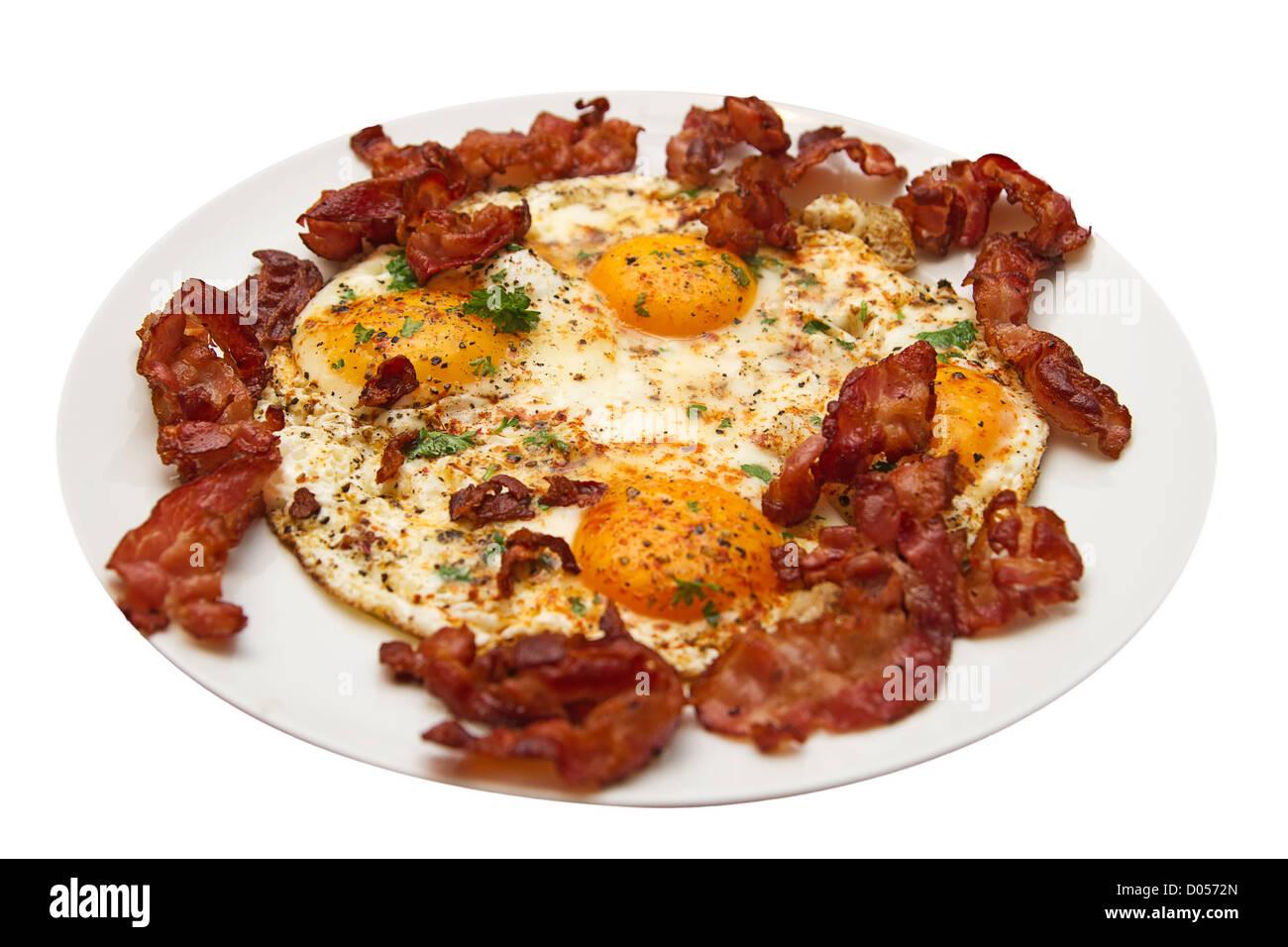 Ham and eggs isolated on white Stock Photo