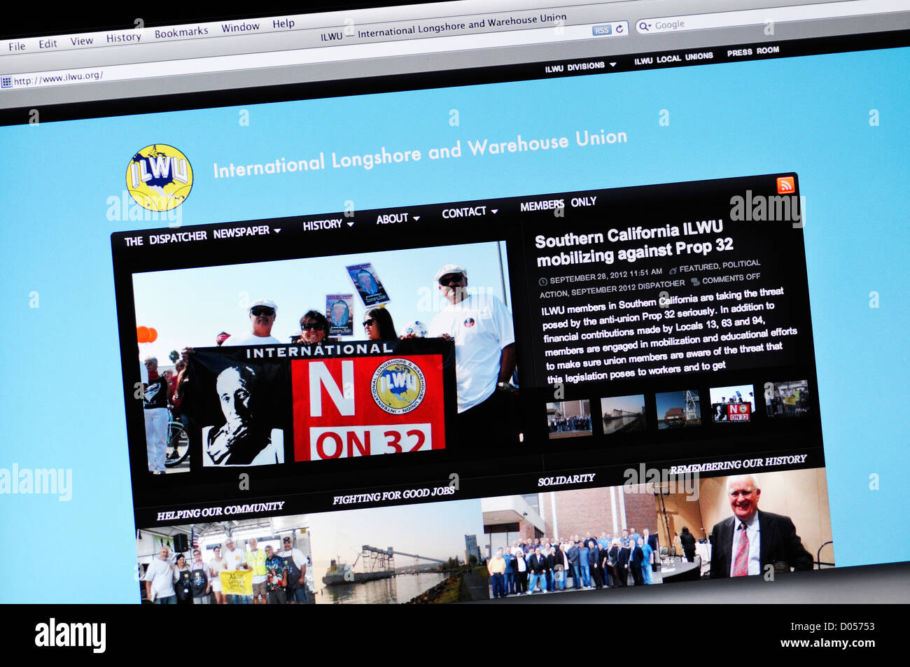 International Longshore and Warehouse Union website Stock Photo