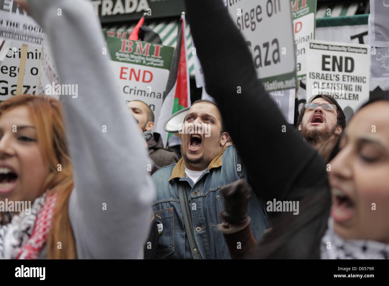 London, UK. 17th November 2012. Pro Palestinian groups hold a protest