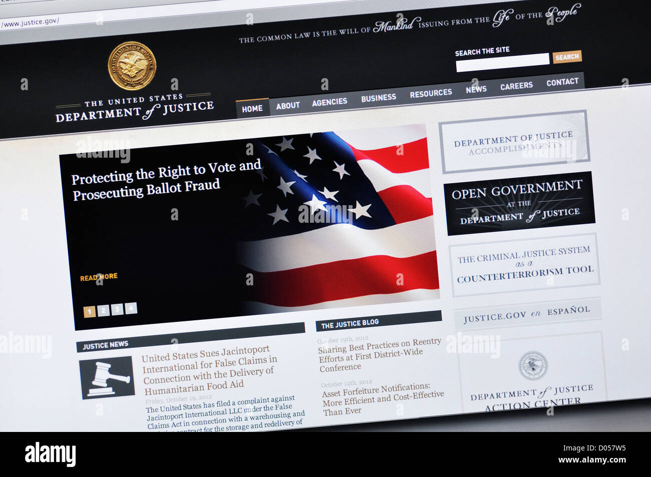 The United States Department of Justice website Stock Photo