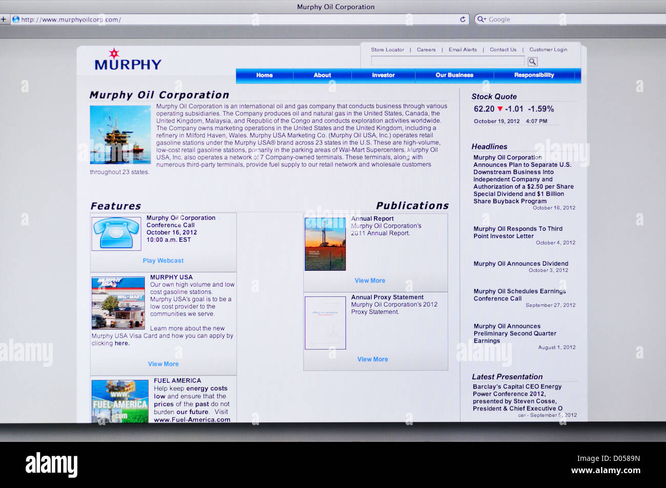 Murphy Oil Corporation website Stock Photo