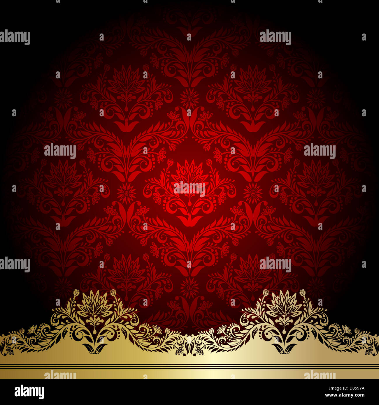 Red background with gold flowers and leaves Stock Photo - Alamy