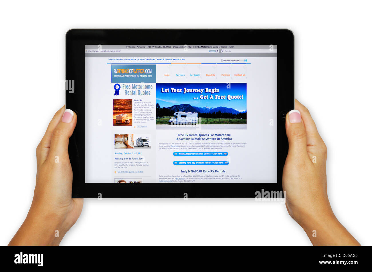 iPad screen showing RV Rentals of America website Stock Photo