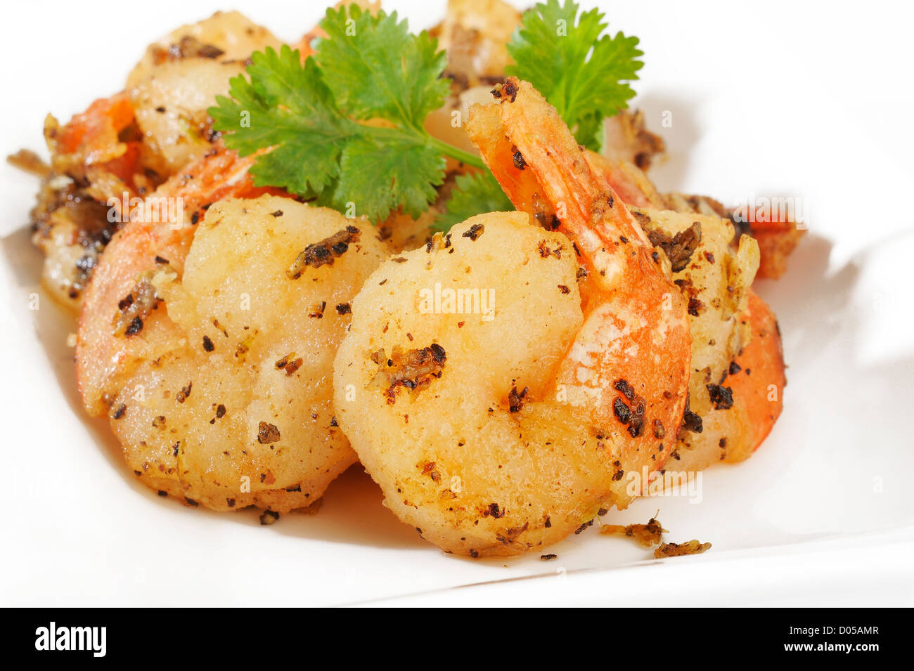 fried Shrimp with garlic and black pepper,thai food Stock Photo