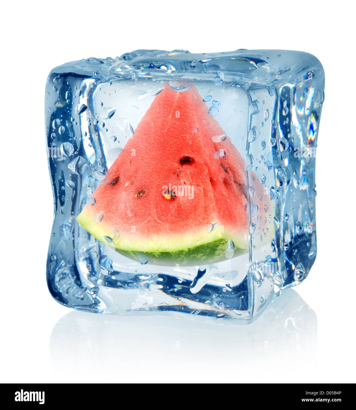 Ice cube and watermelon isolated on a white background Stock Photo