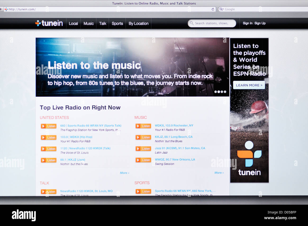 Tunein website - online radio streaming Stock Photo - Alamy