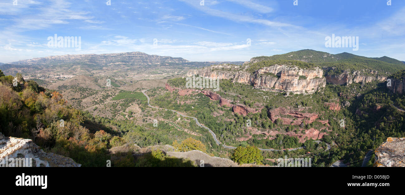 Panoramic view of mountain canyon with road Stock Photo - Alamy