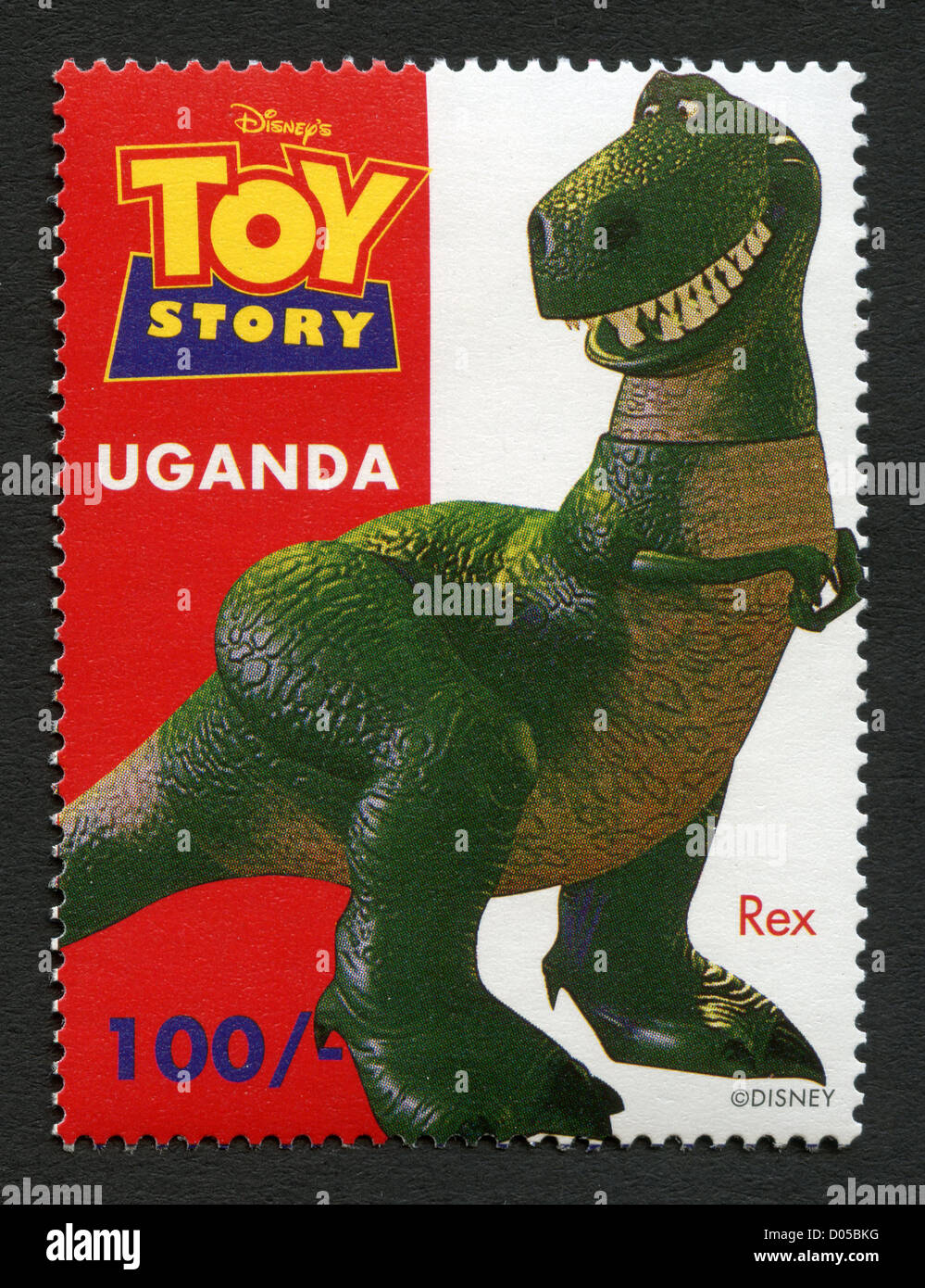 Uganda postage stamp depicting Disney cartoon character - Rex from Toy Story Stock Photo