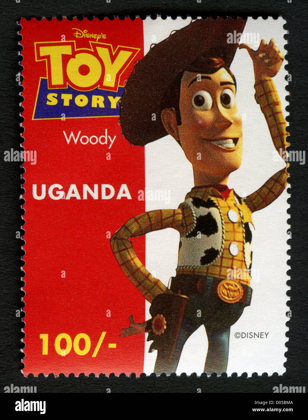 Uganda postage stamp depicting Disney cartoon character - Woody from Toy Story Stock Photo