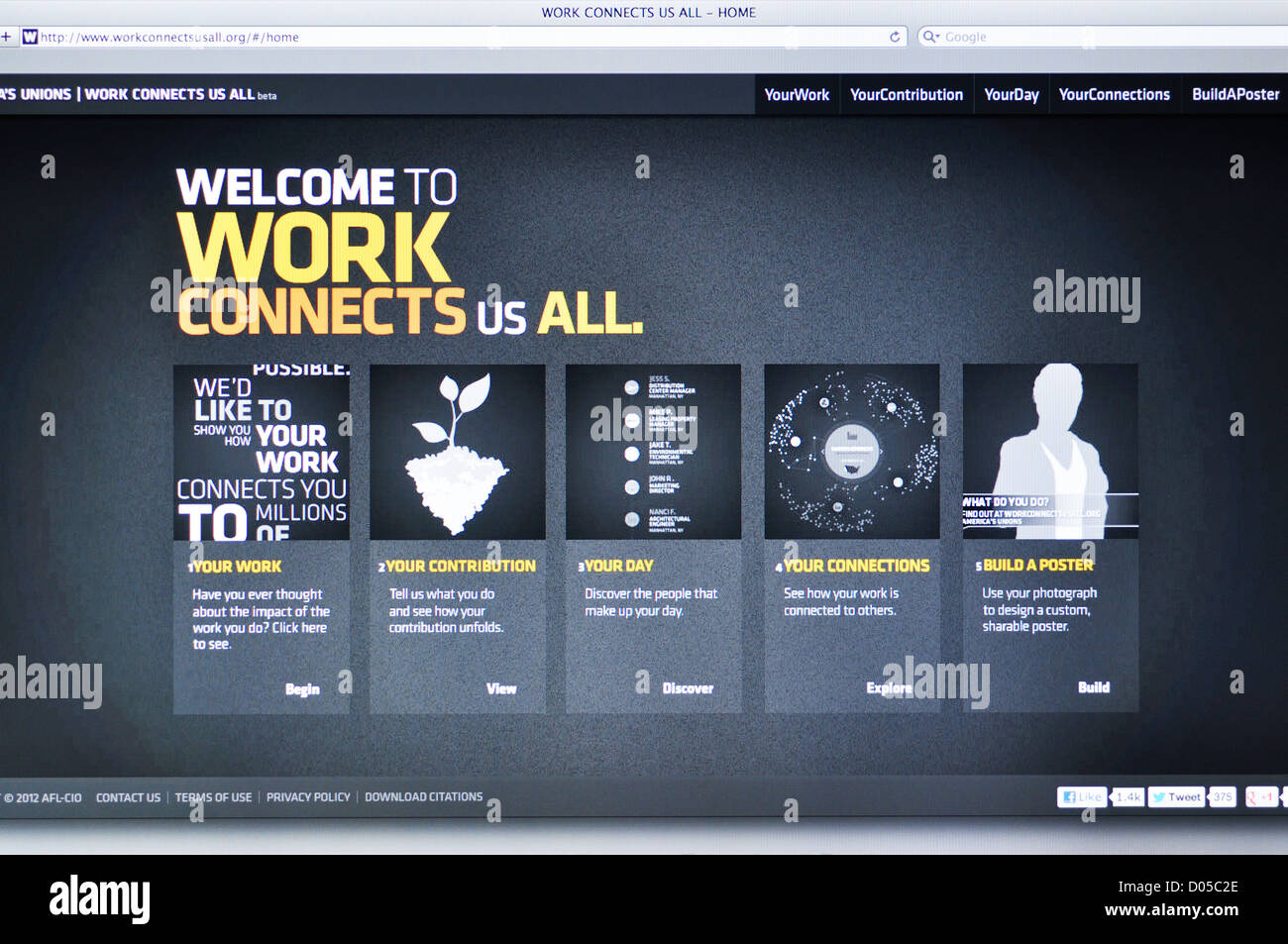 Work Connects Us All website - online professional connections and employment Stock Photo