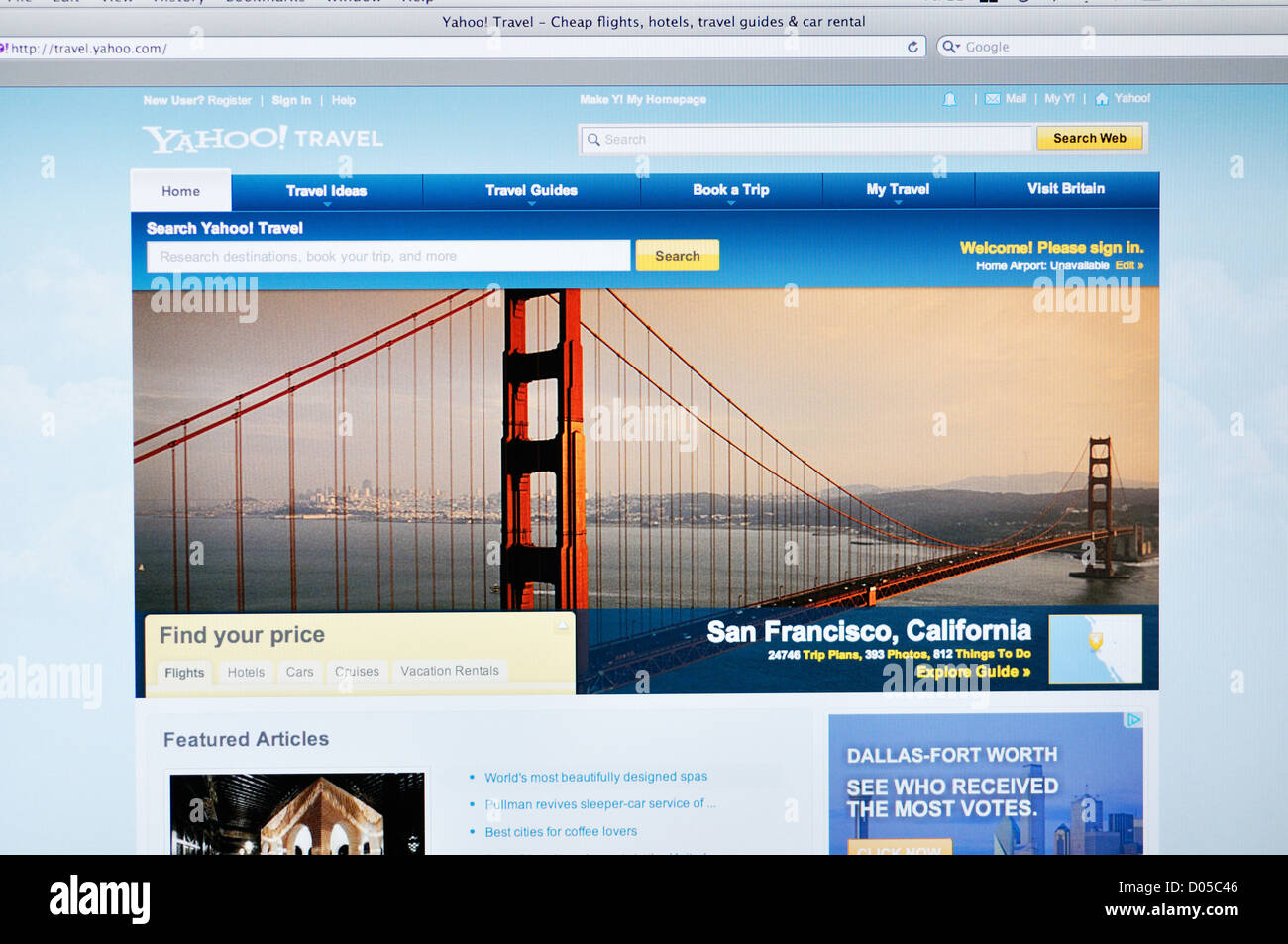 Yahoo Travel website - online travel information Stock Photo