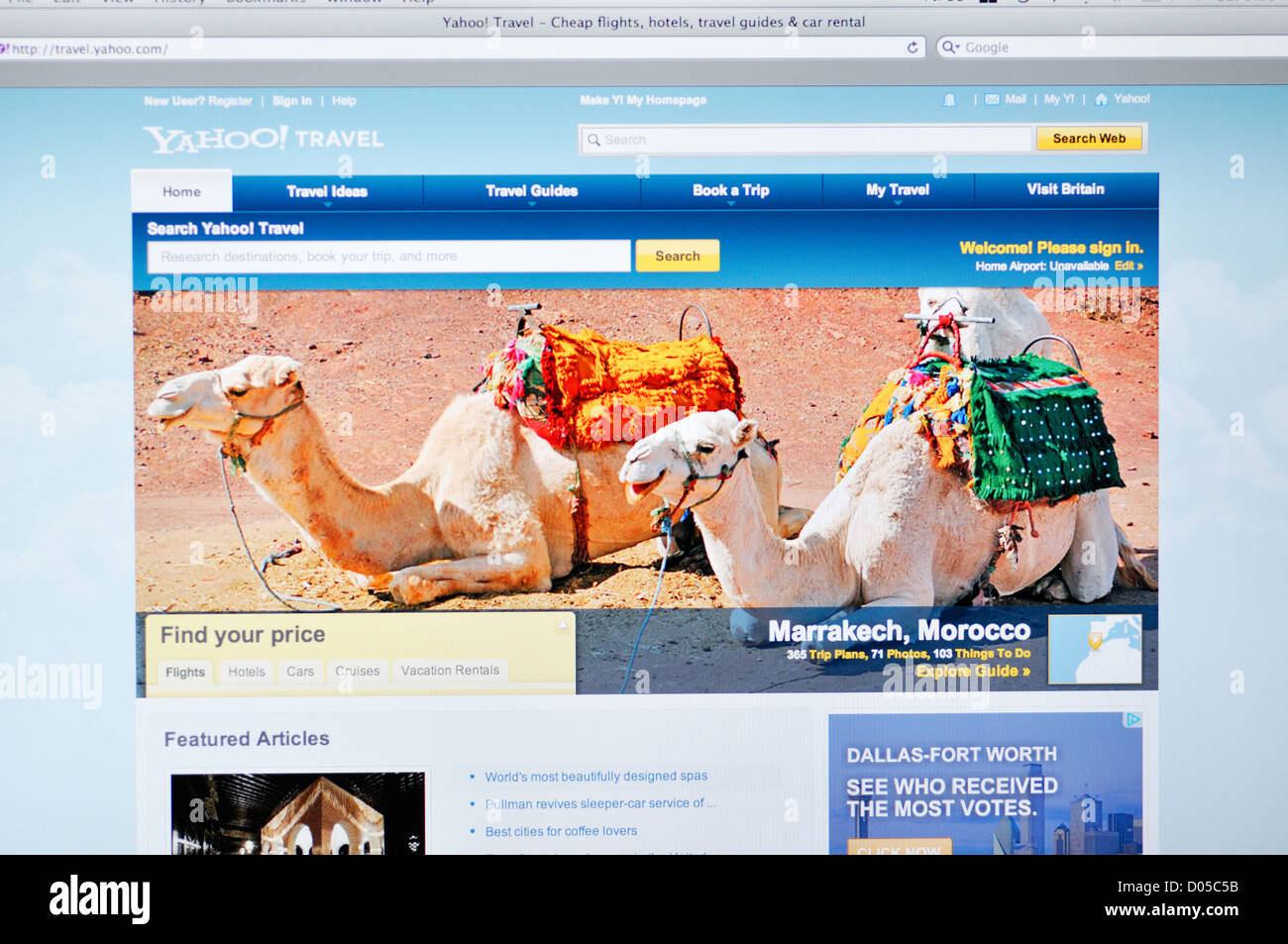Yahoo Travel website - online travel information Stock Photo