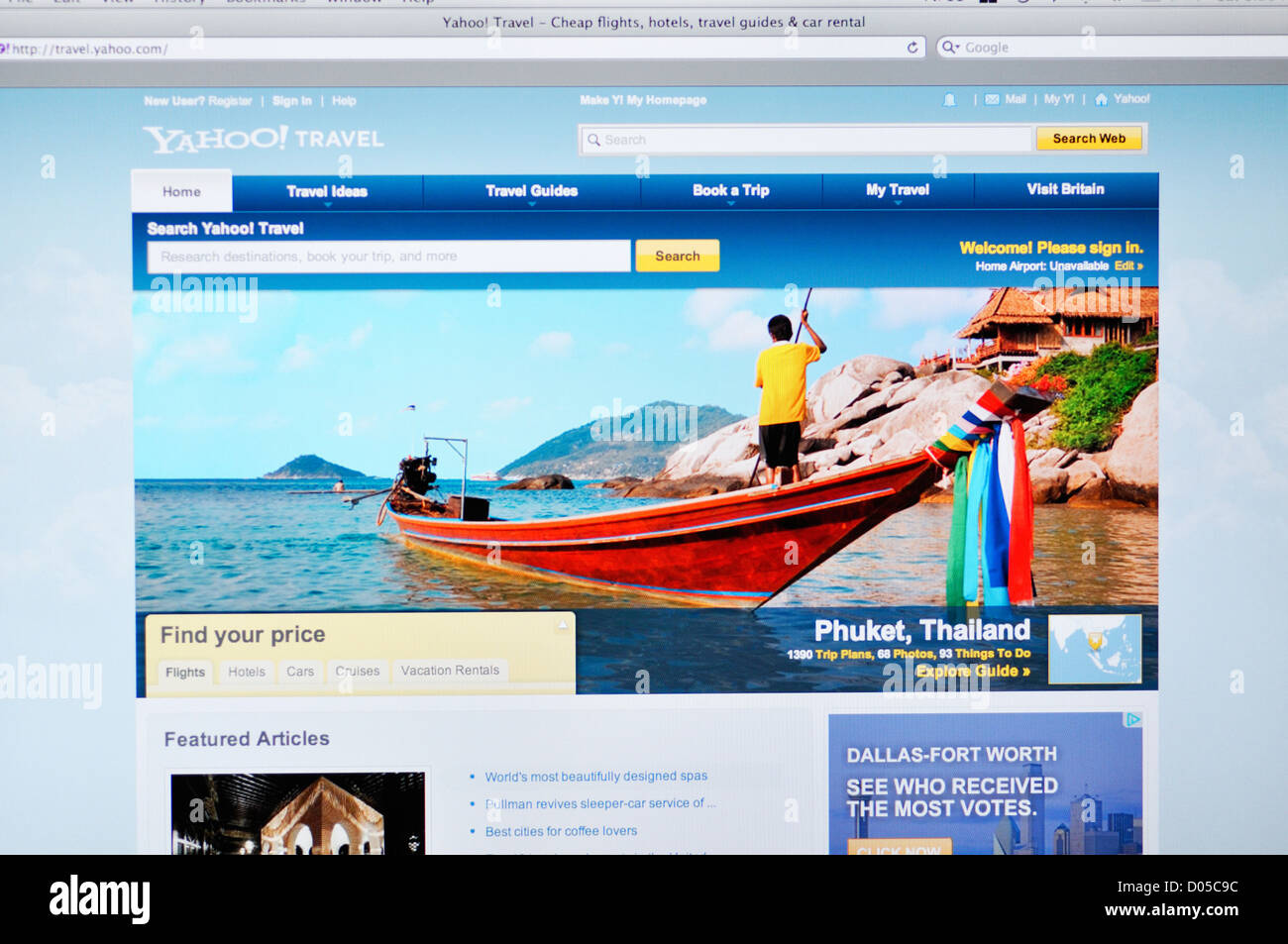Yahoo Travel website - online travel information Stock Photo