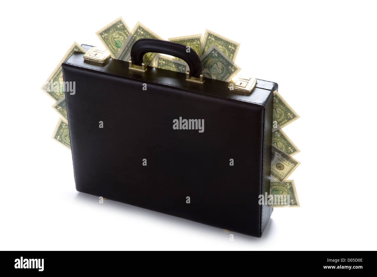 briefcase with american dollars protruding Stock Photo