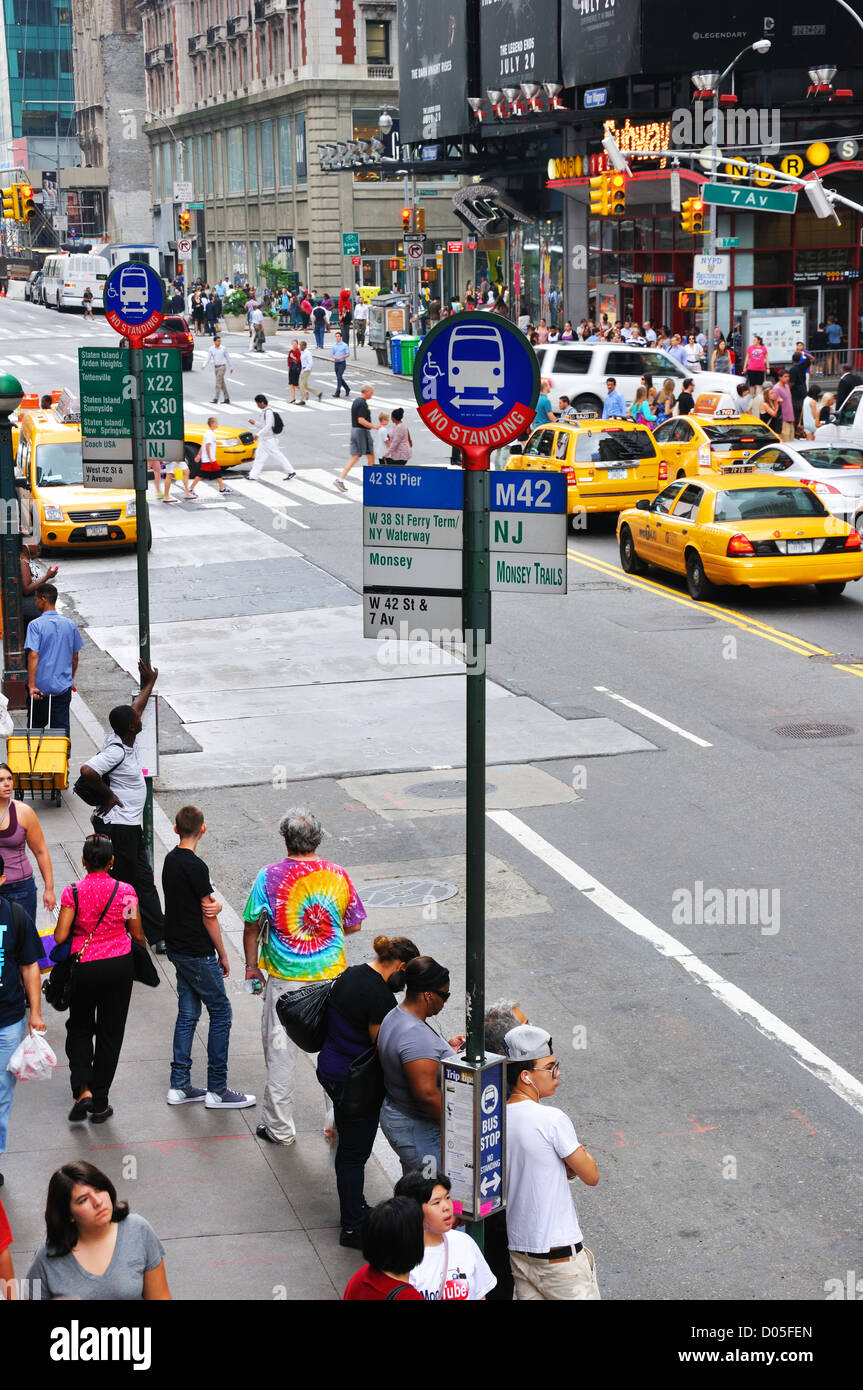 Broadway bus stop, New York City, USA Stock Photo Alamy
