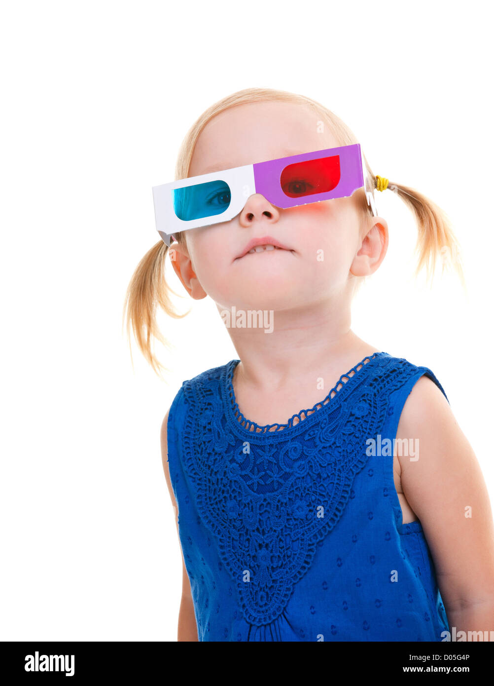 Toddler girl wearing 3D glasses Stock Photo