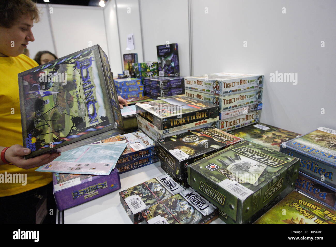 Gdansk, Poland 18th, November 2012   The Fun and Games fair. Exhibitors present board games, logical and card games, RPG games and active forms of entertainment - playgrounds, paintball etc.  This is also opportunity to buy gifts for St Nicholas Day and Christmas Stock Photo