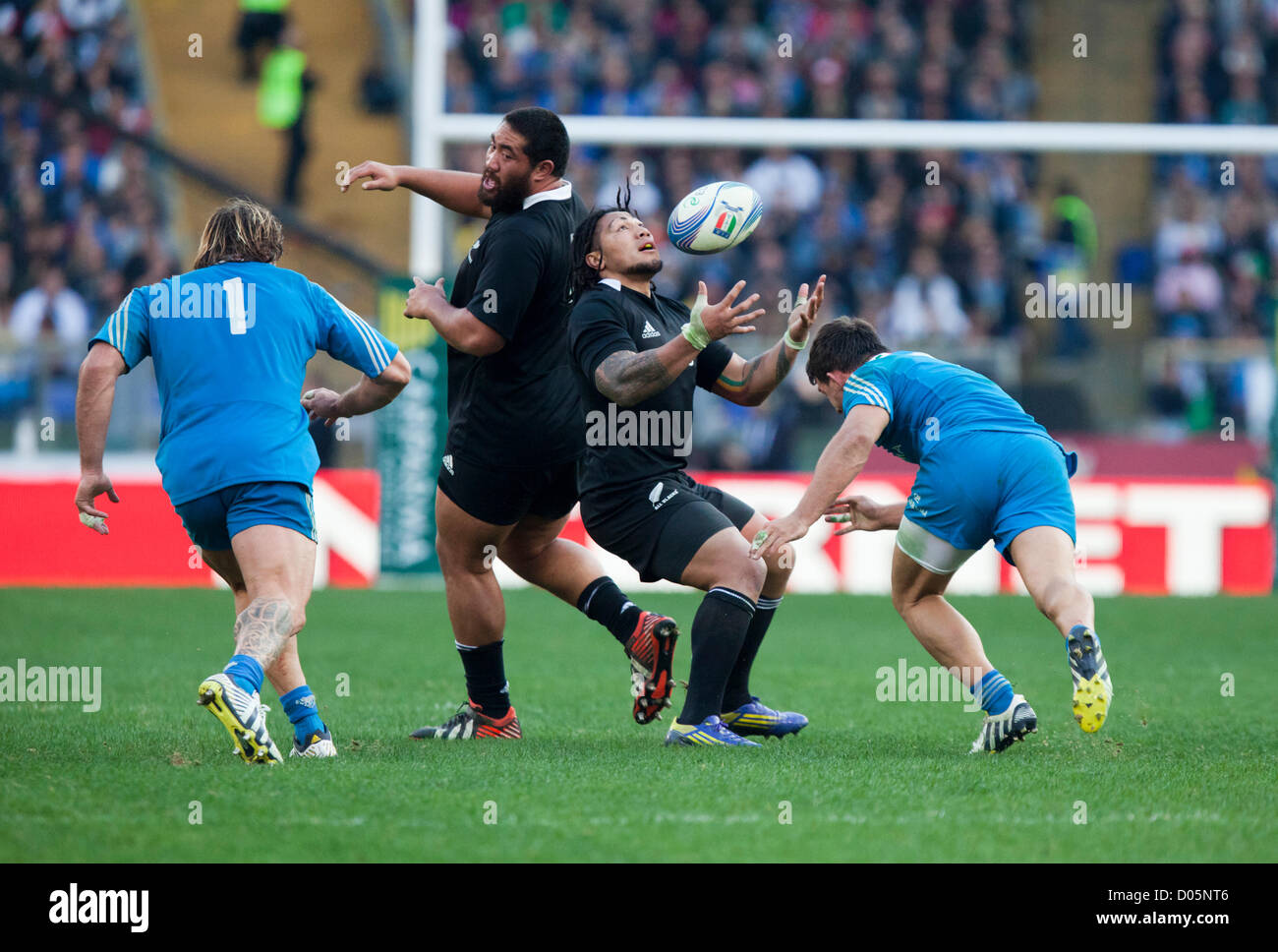 Saturday, Nov. 17th 2012. Olympic stadium, Rome. Italy. International Rugby test match Italy v. New Zealand. - Prop Charlie Faumuina and second row Ma'a Nonu back to back as Nonu catches the ball. Stock Photo