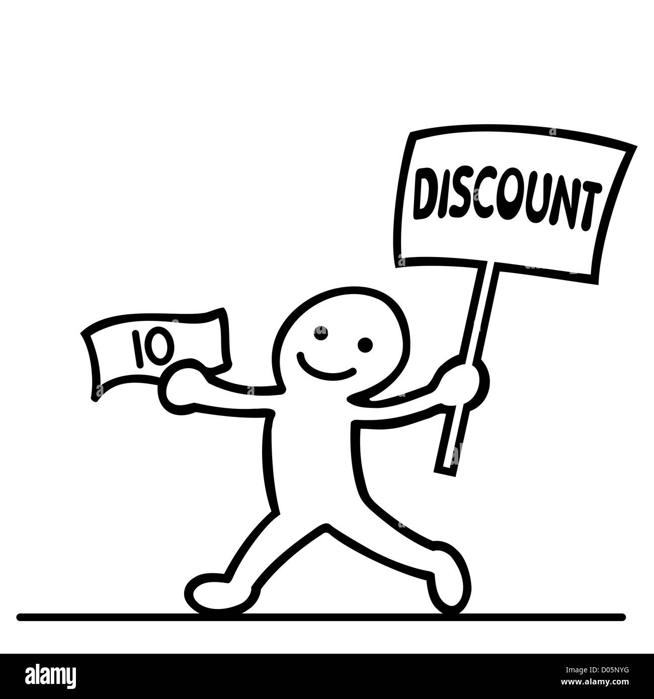 cartoon of men with discount sign Stock Photo