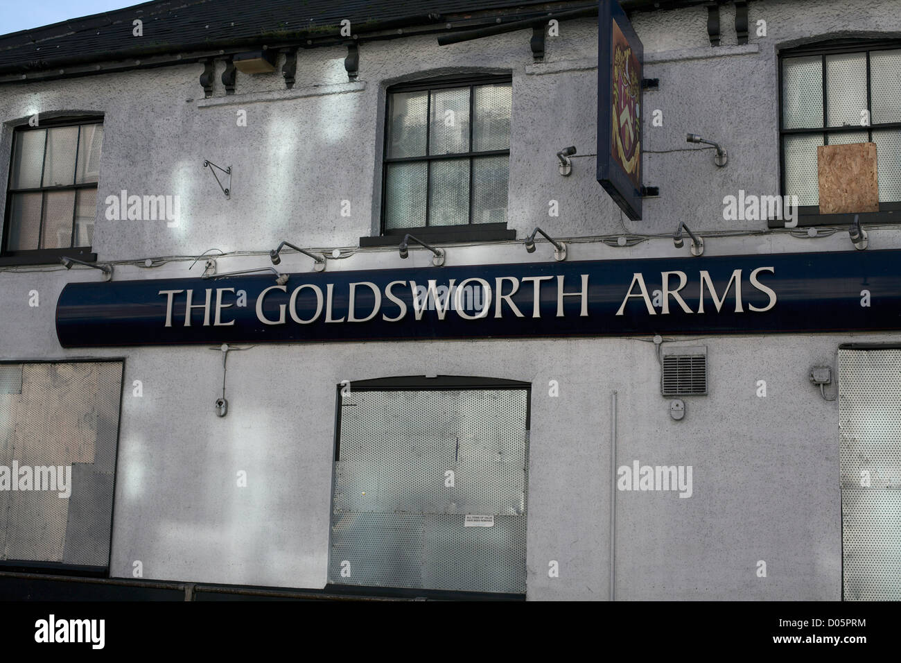 The Goldsworth Arms Woking closed down shuttered 2012 and since demolished Stock Photo