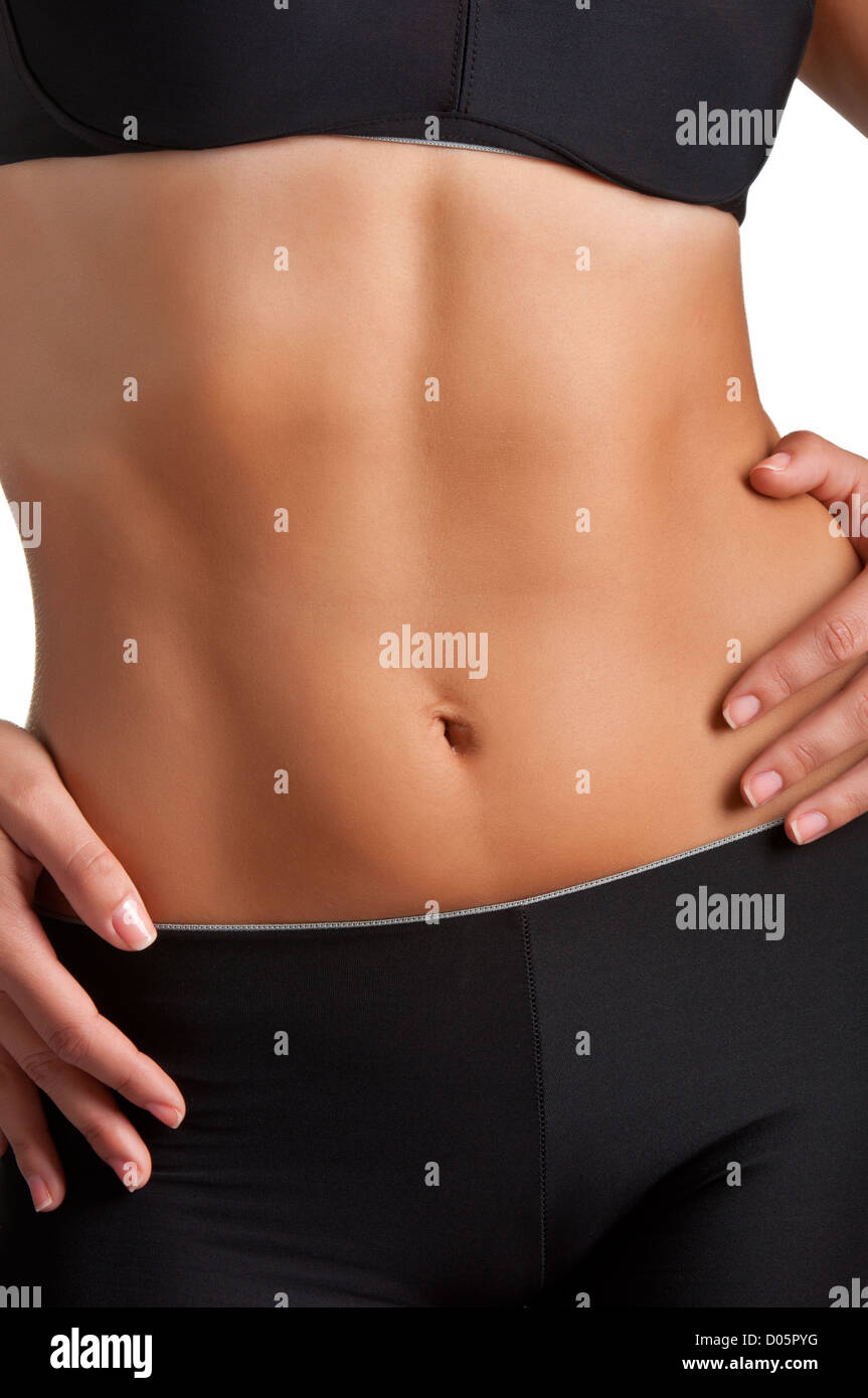 Closeup Of A Fit Woman S Abs Isolated On A White Background Stock Photo Alamy