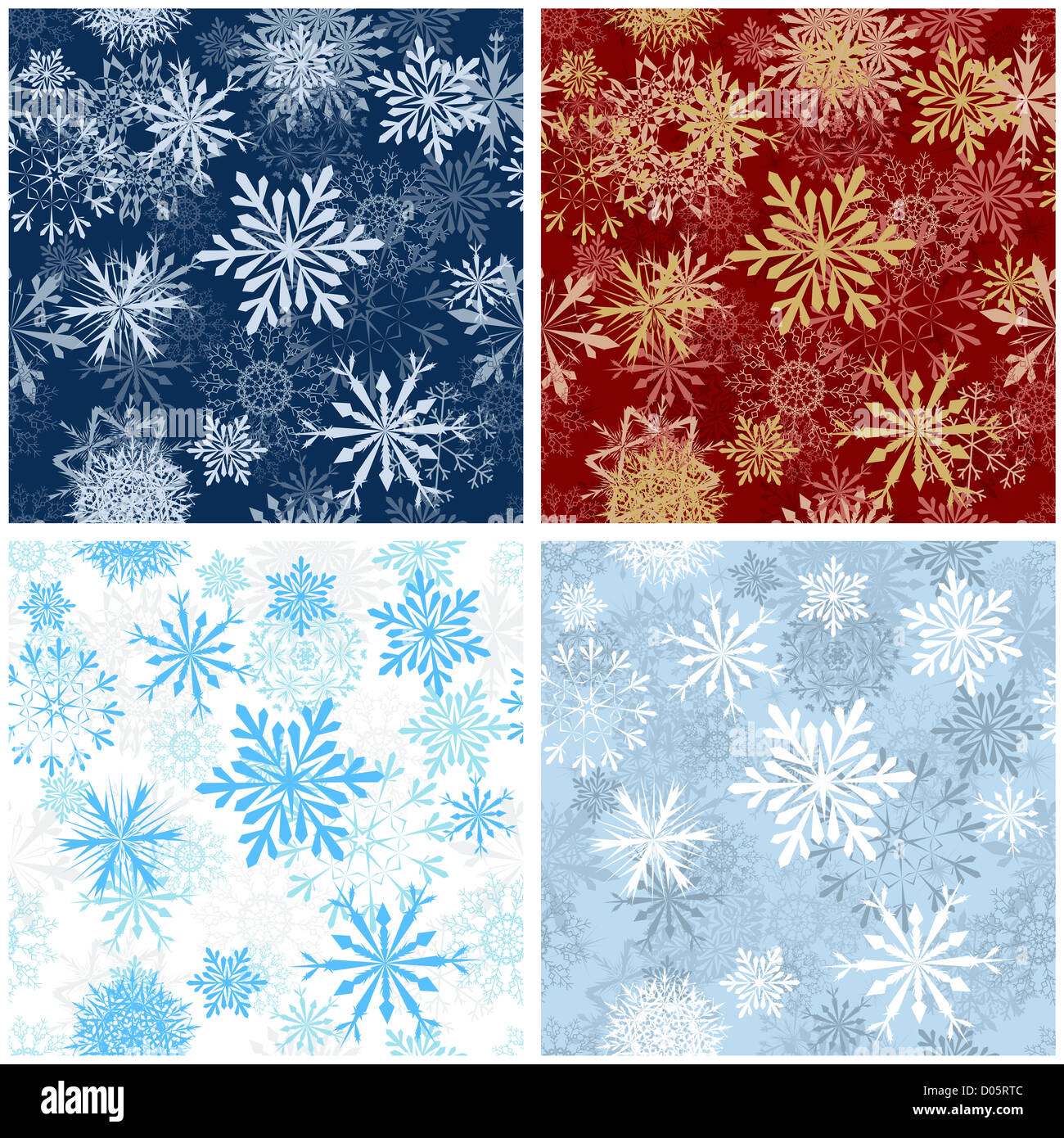 Set of seamless snowflake patterns in different color. Fully editable