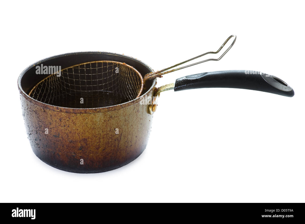 an old used chip pan isolated on white background Stock Photo Alamy