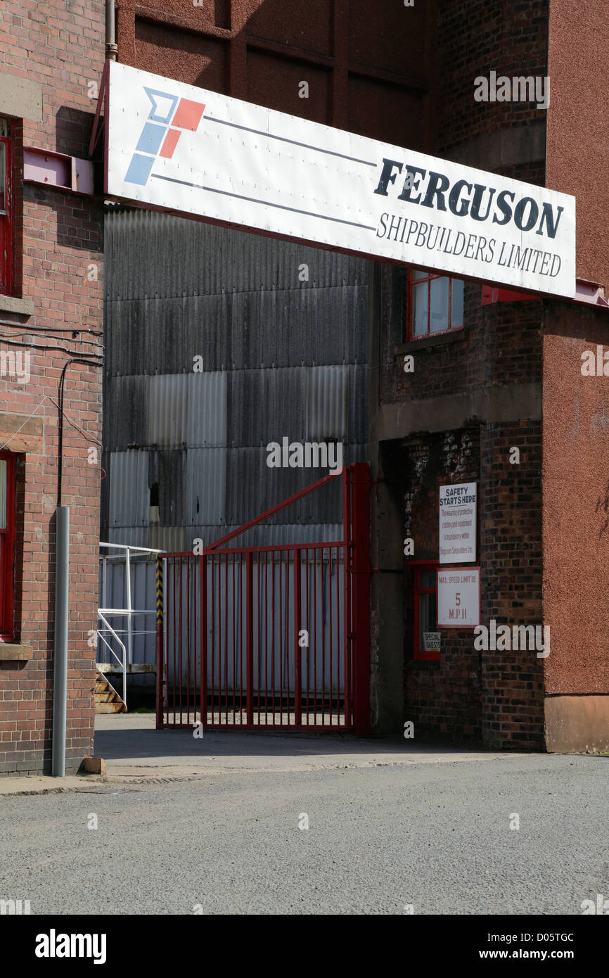 Entrance gate to the former Ferguson Shipbuilder yard, Castle Road, Port Glasgow, Scotland, UK