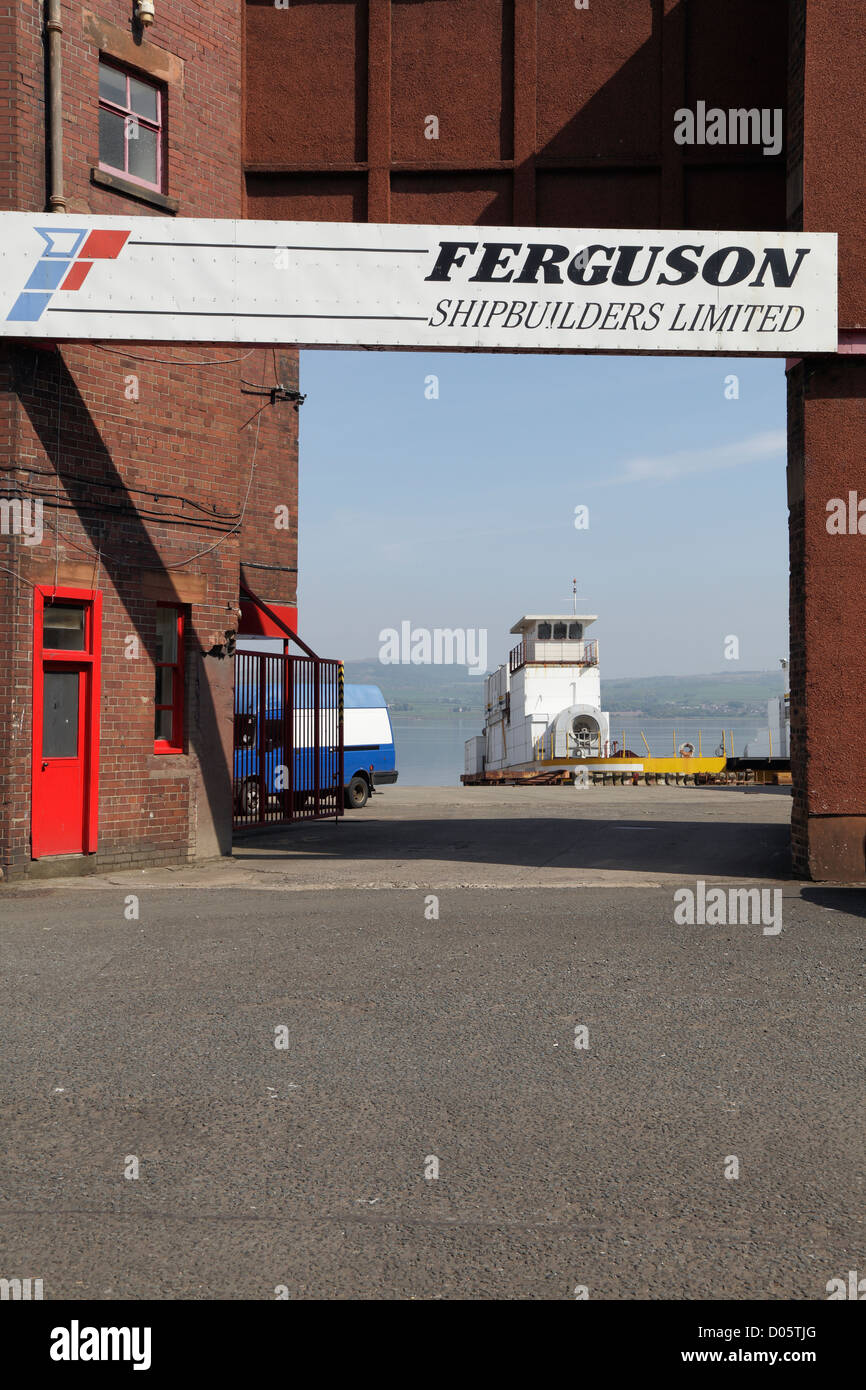 Entrance gate to the former Ferguson Shipbuilder yard, Castle Road, Port Glasgow, Scotland, UK Stock Photo