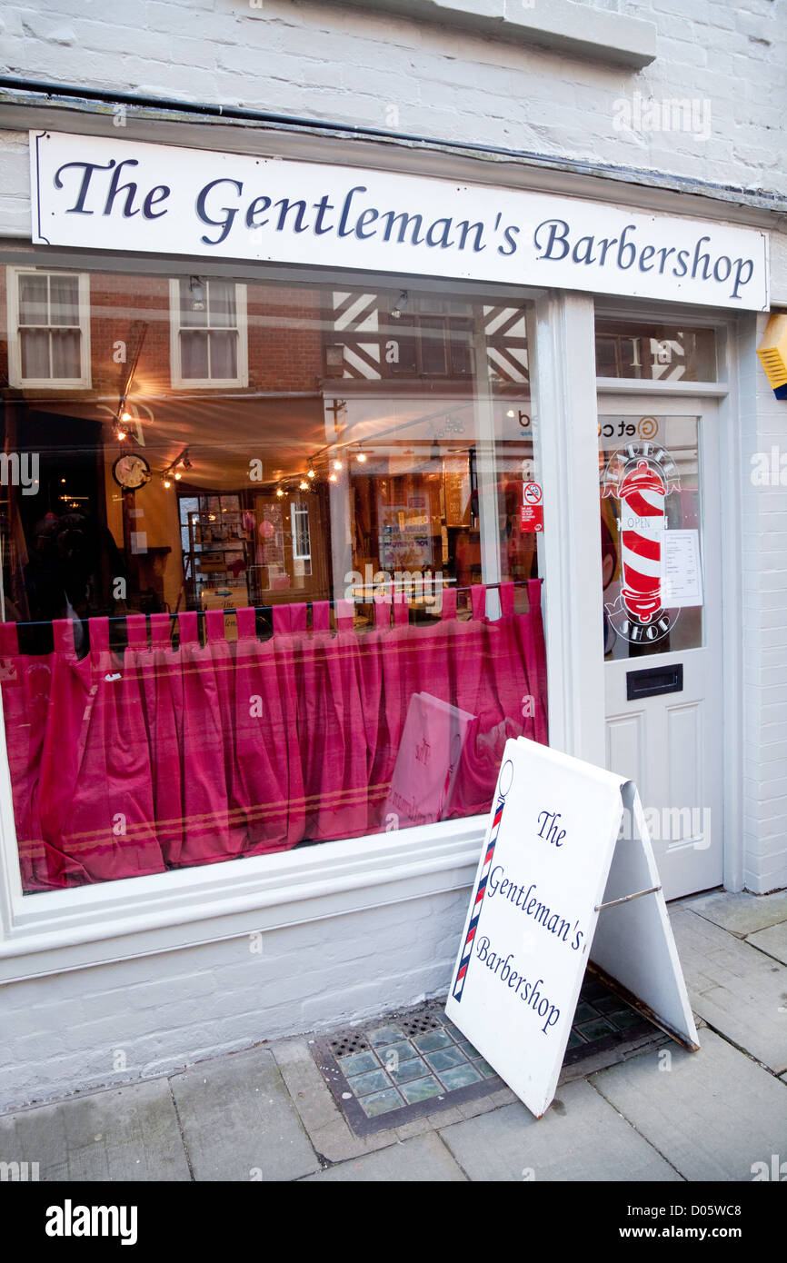 Mens barber barbers shop hairdressers Ludlow Shropshire England UK Stock Photo