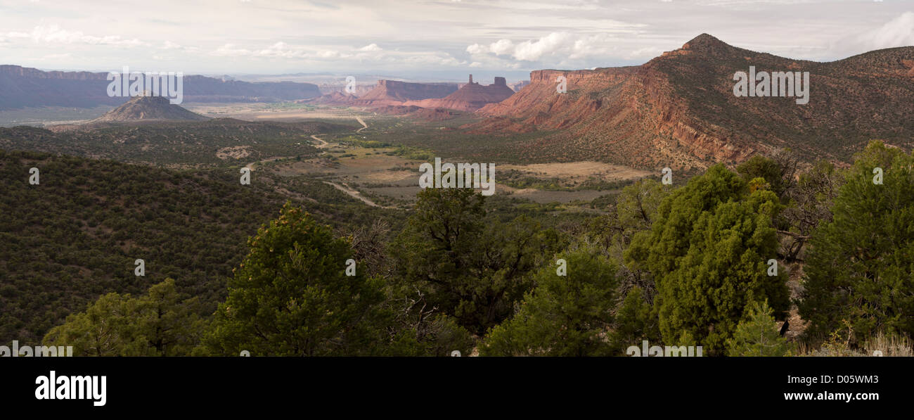 Panorama of Sandstone pinnacles and cliffs in Castle Valley, near Moab, Utah, USA Stock Photo