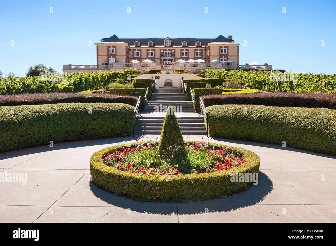 Beautiful view of the Domaine Carneros Winery and Vineyard in Napa Valley. Stock Photo
