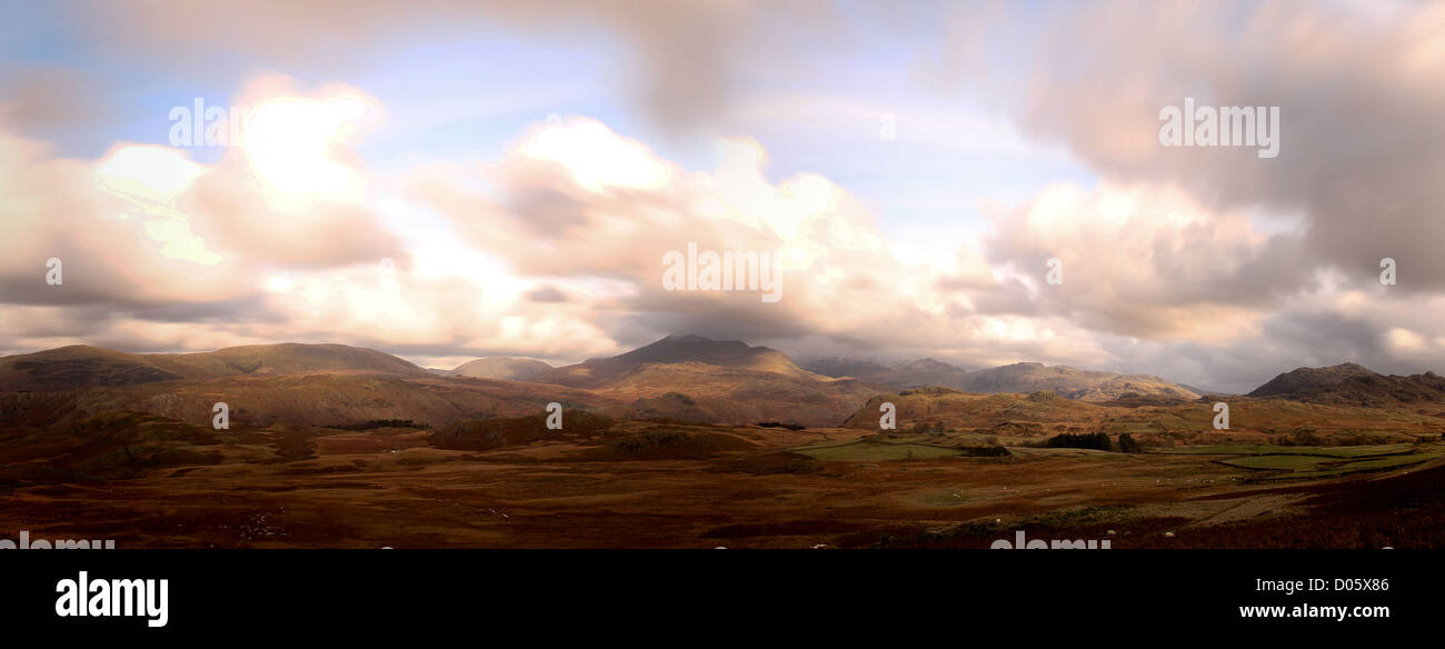 Lake District Panoramic Landscape over Scafell and Scafell Pike Stock Photo