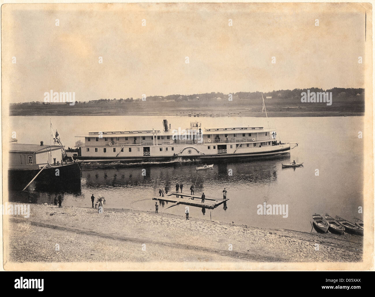 Retro postcard. Steamer berth on the Volga? circa 1915 Stock Photo Alamy