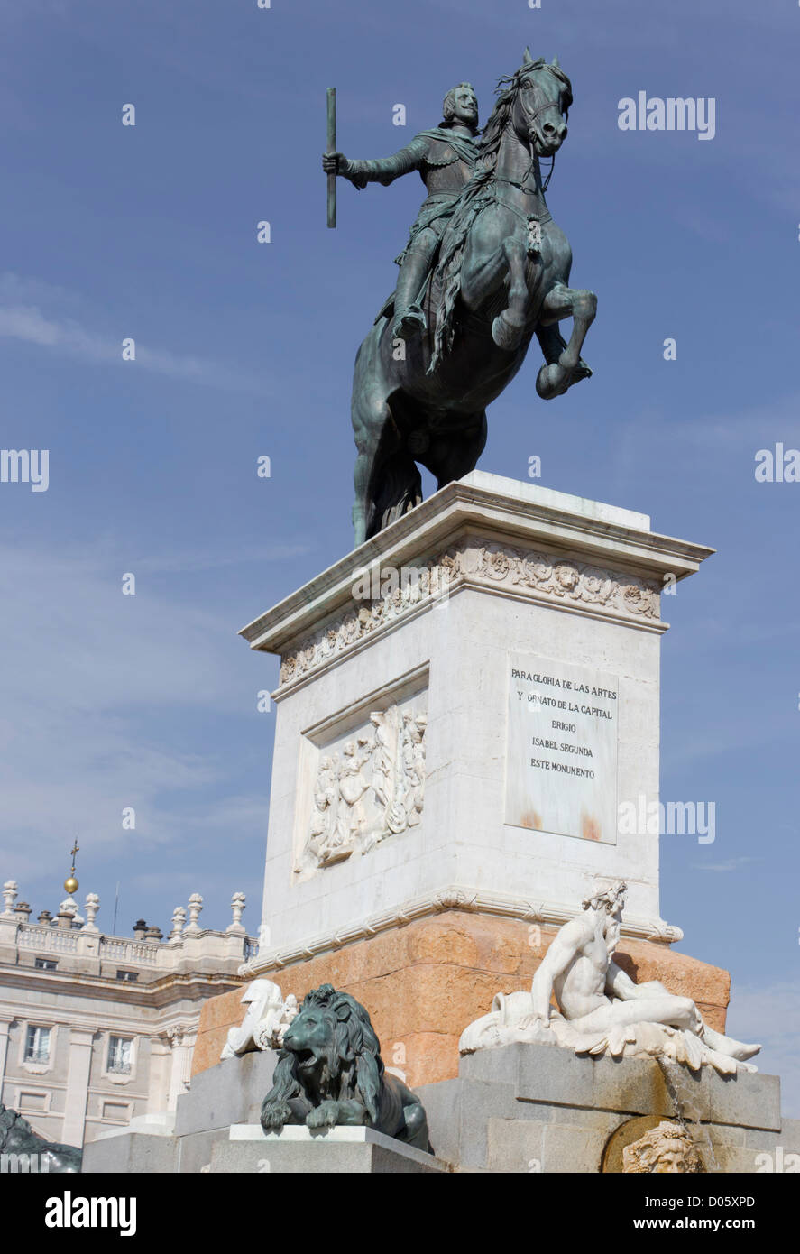 Plaza de Oriente, Madrid, Spain. Equestrian statue of Philip IV by Pietro Tacca. Stock Photo