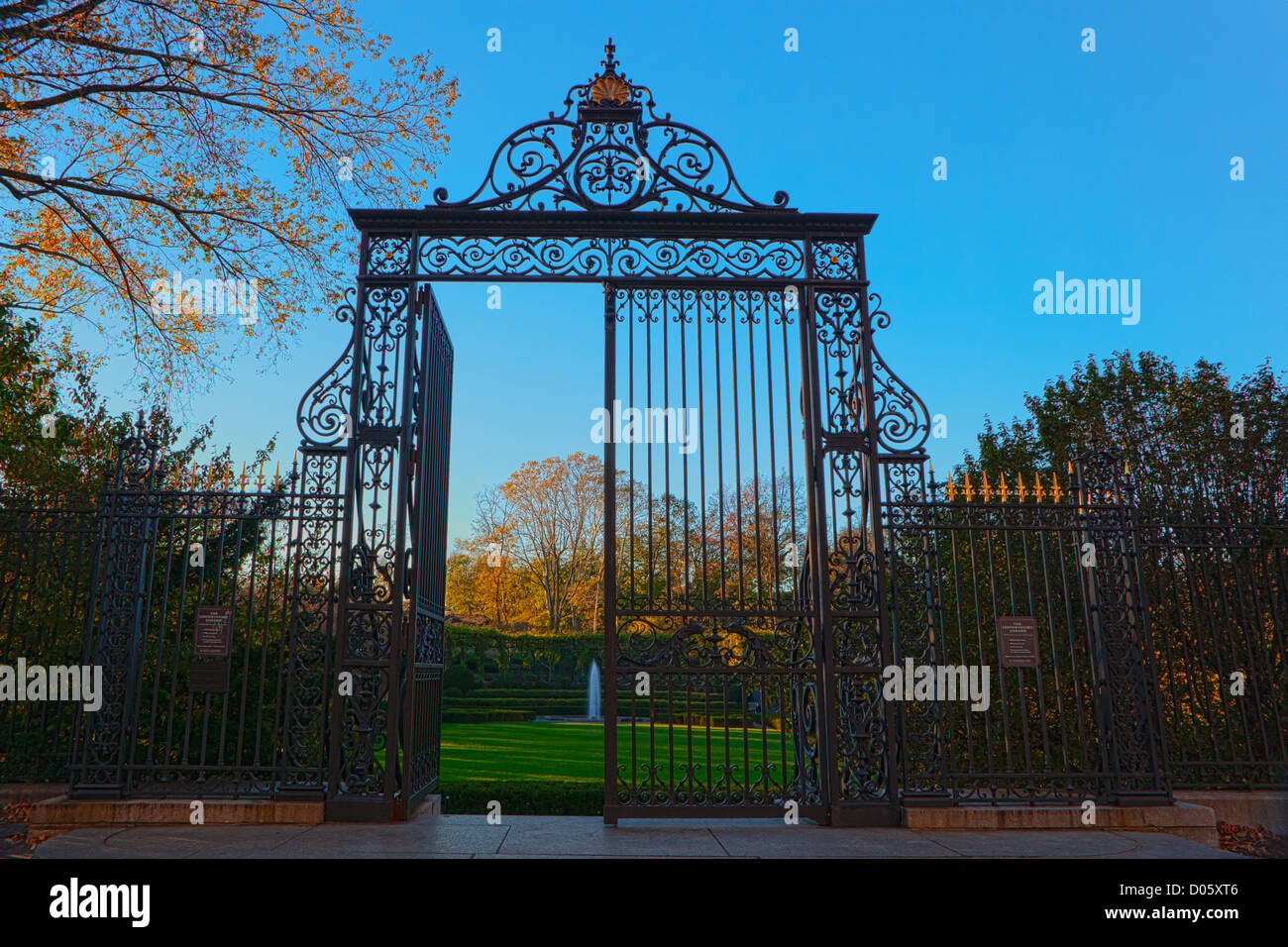 The Vanderbilt Gate is considered one of the finest examples of wrought iron work in New York City, New York, USA Stock Photo