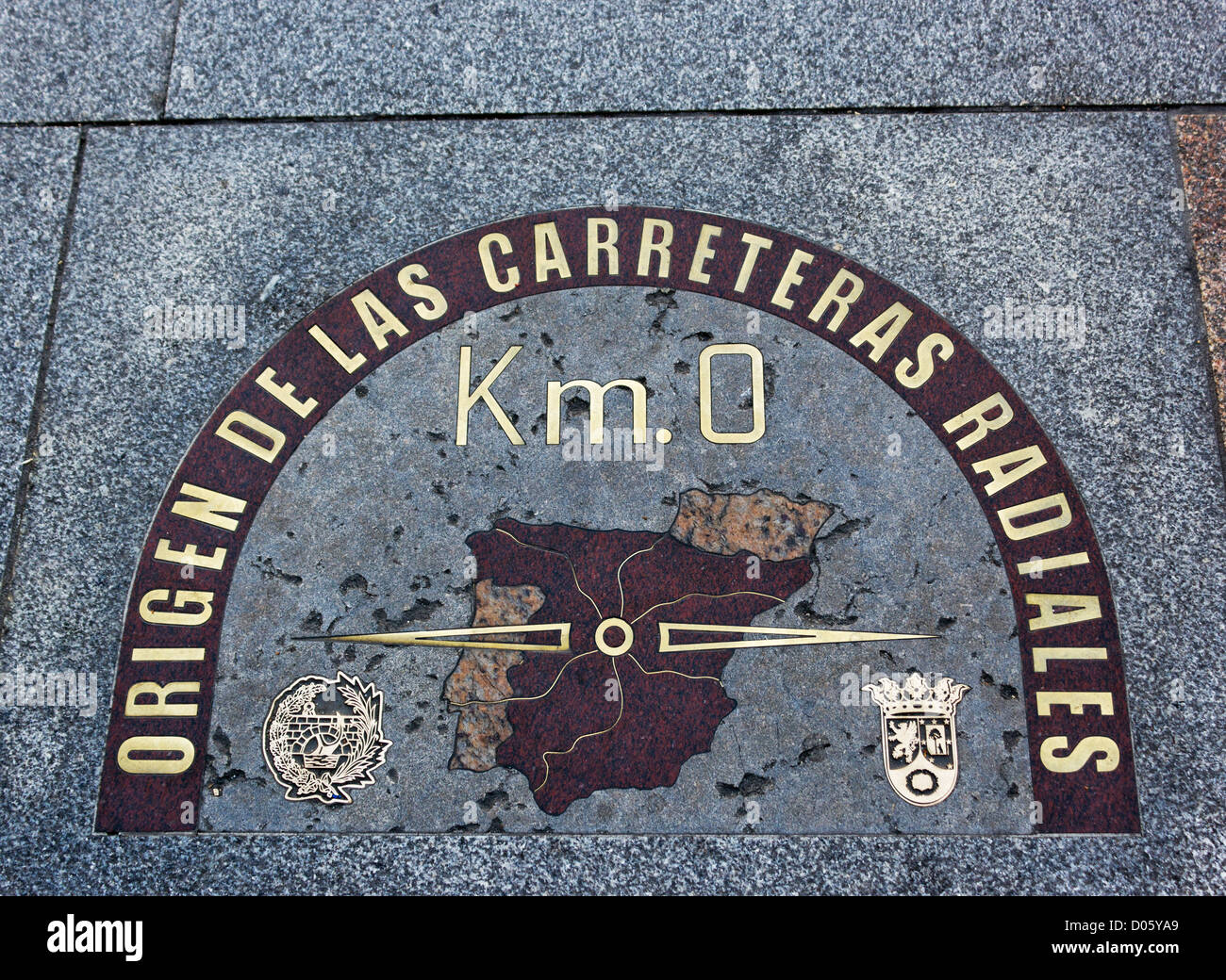 Puerta del Sol, Madrid, Spain. Plaque marking Kilometer Zero. Stock Photo