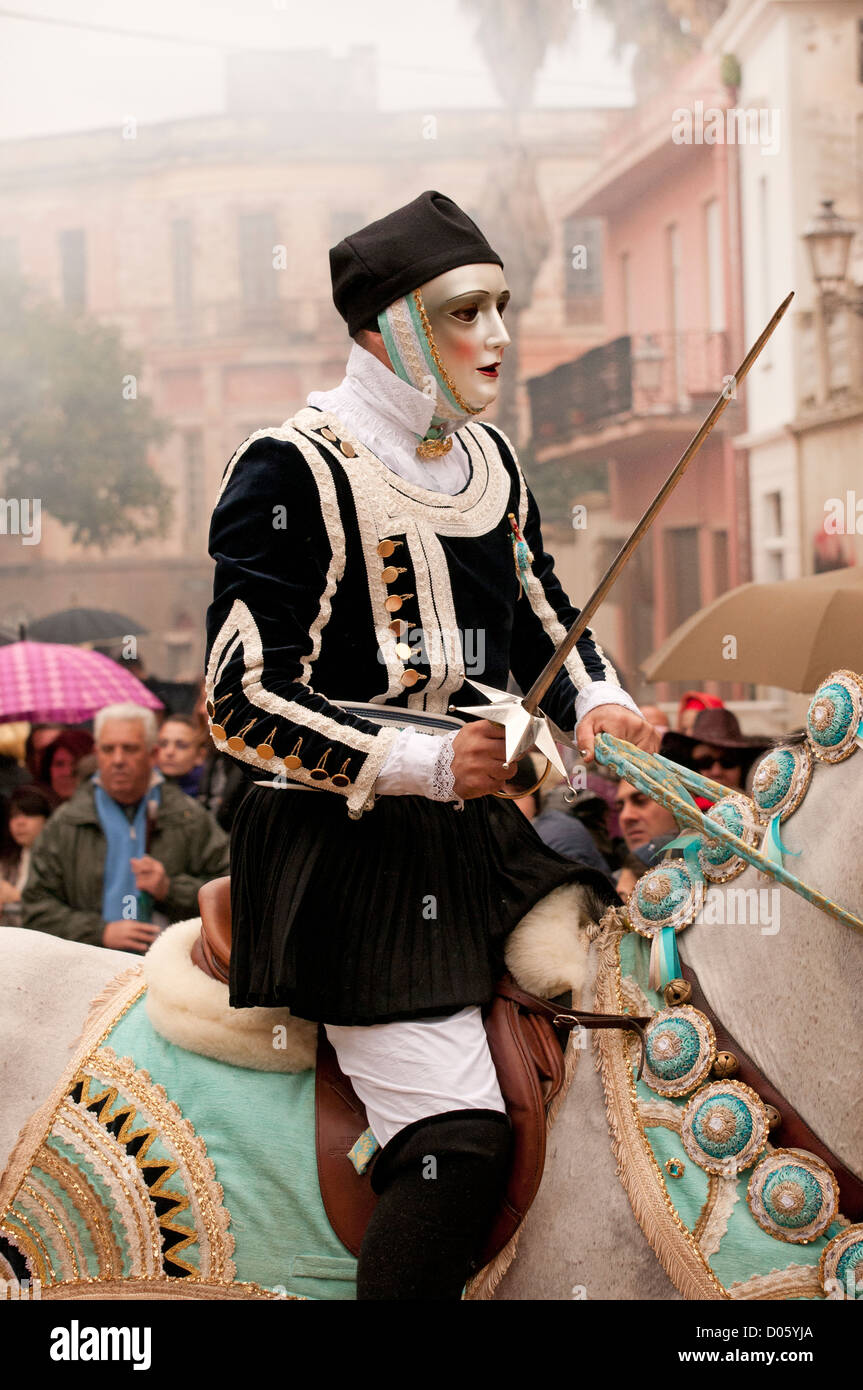 Sa Sartiglia rider with mask at Oristano carnival,Sardinia,Italy Stock Photo