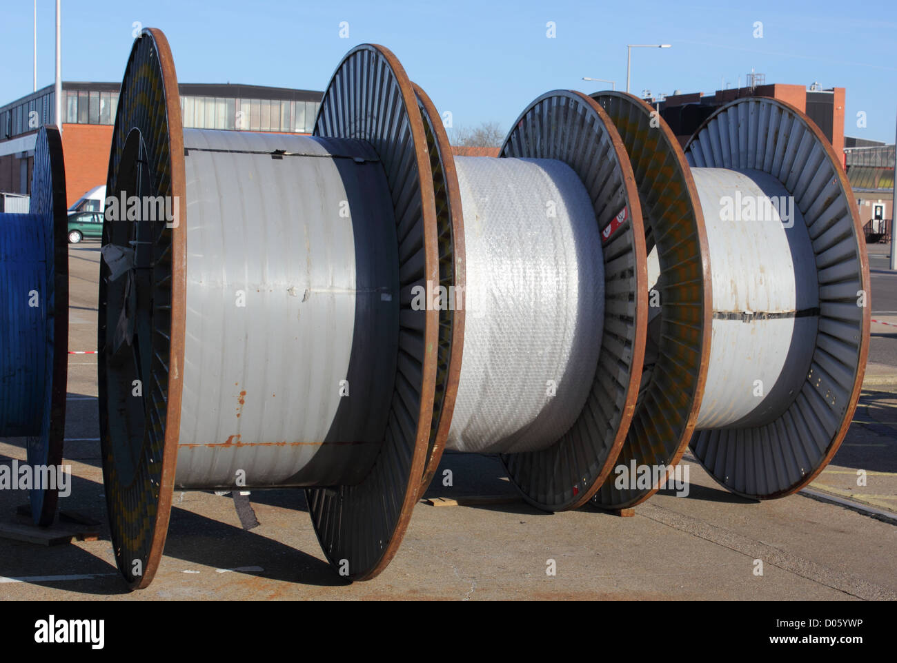 Wooden cable drums hi-res stock photography and images - Alamy