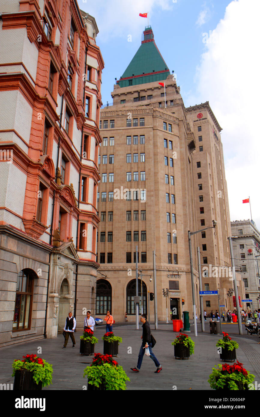Shanghai China,Chinese Huangpu District,The Bund,East Zhongshan Road,Art Deco Neo Classical style buildings,city skyline,Cathay Peace Hotel 1929,Palac Stock Photo