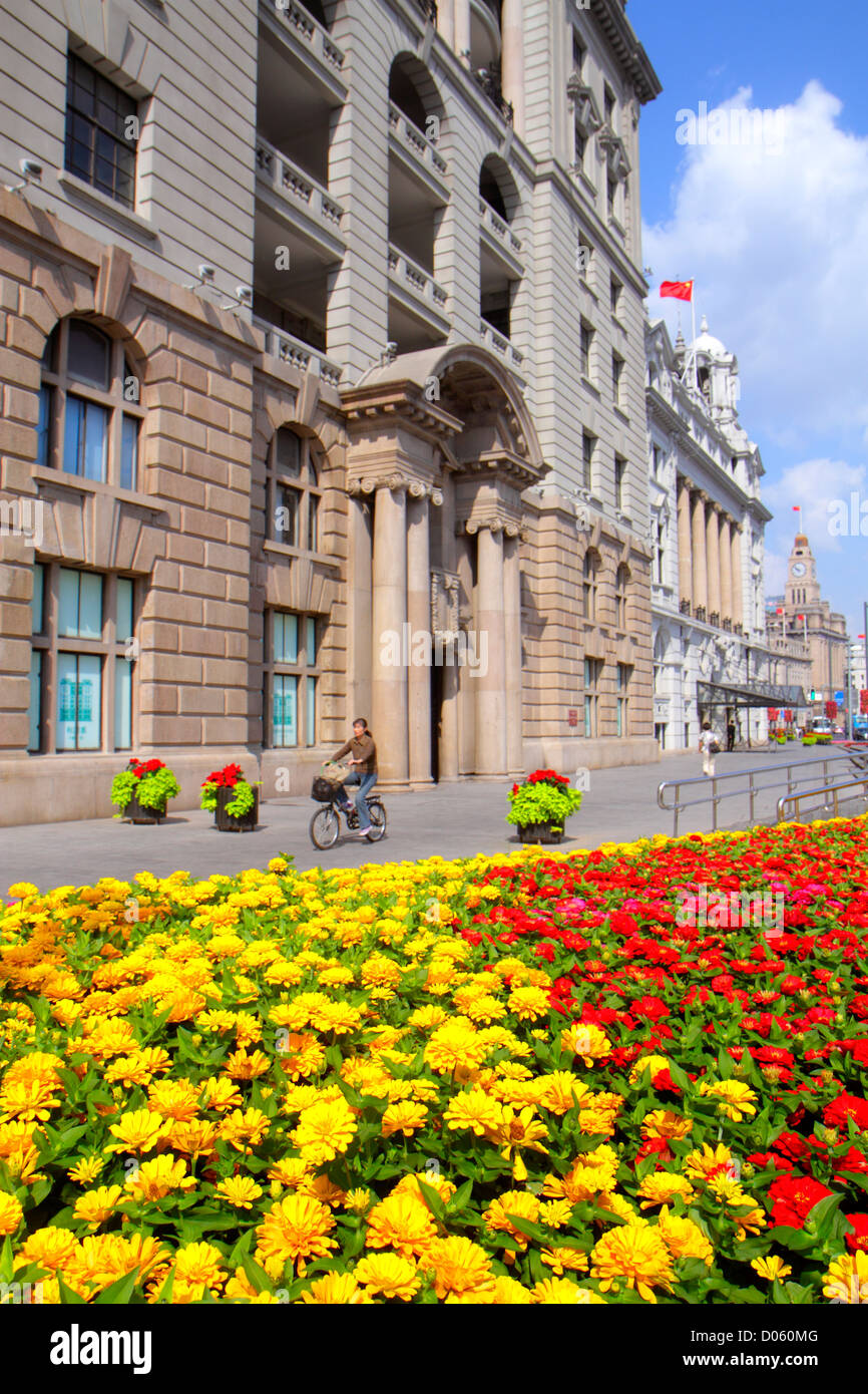 Shanghai China,Chinese Huangpu District,The Bund,East Zhongshan Road,Art Deco Neo Classical style buildings,city skyline,Asiatic Oil building 1916,flo Stock Photo