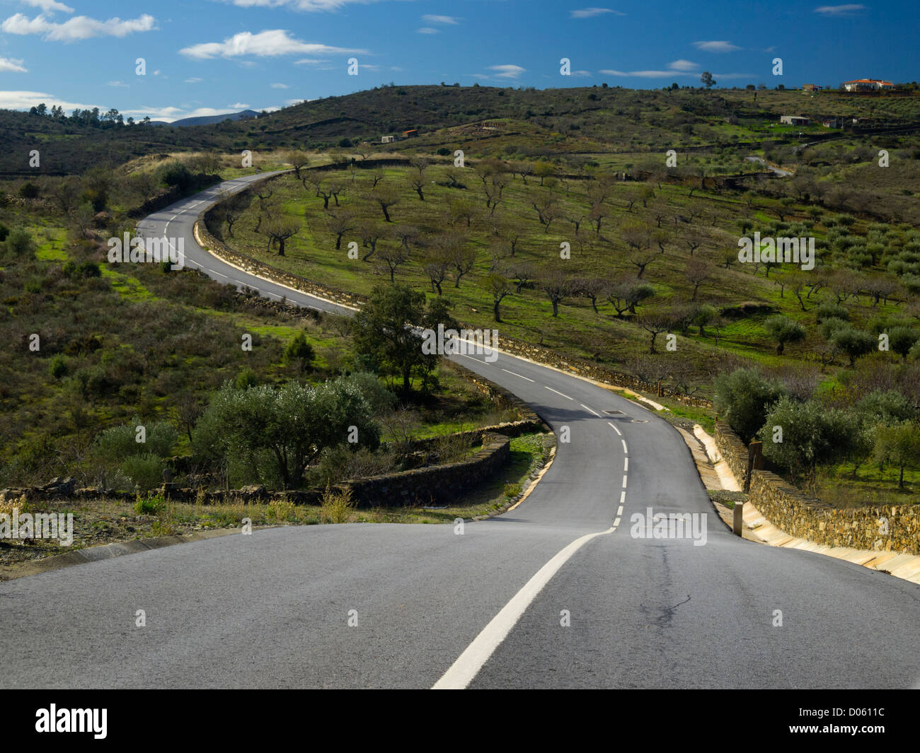 Empty winding rural road in northern Portugal, Europe Stock Photo