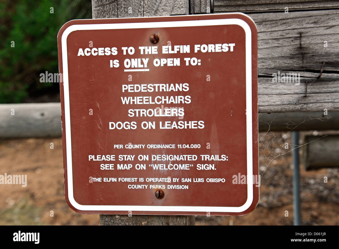 Access sign for the Elfin Forest Stock Photo